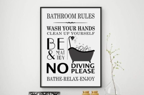 Download Bathroom Rules Wall Art Home Decor Print - Bat Collection